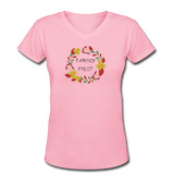 Gifts for Family- ""FAMILY FIRST" Women's V-Neck T-Shirt - pink