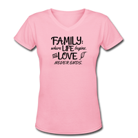 Gifts for Family- "FAMILY-WHERE LIFE BEGINS..." Women's V-Neck T-Shirt - pink