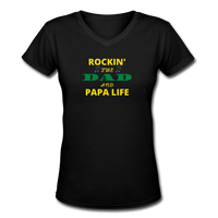 Gifts for Family- "ROCKIN THE DAD/PAPA LIFE" Women's V-Neck T-Shirt - black