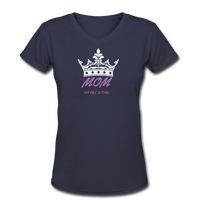 Gifts for Family- "QUEEN MOM" Women's V-Neck T-Shirt - navy