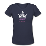 Gifts for Family- "QUEEN MOM" Women's V-Neck T-Shirt - navy