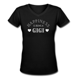 Gifts for Family- "HAPPINESS/GIGI" Women's V-Neck T-Shirt - black