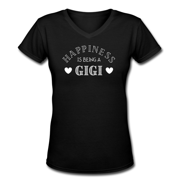 Gifts for Family- "HAPPINESS/GIGI" Women's V-Neck T-Shirt - black