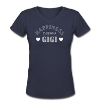 Gifts for Family- "HAPPINESS/GIGI" Women's V-Neck T-Shirt - navy