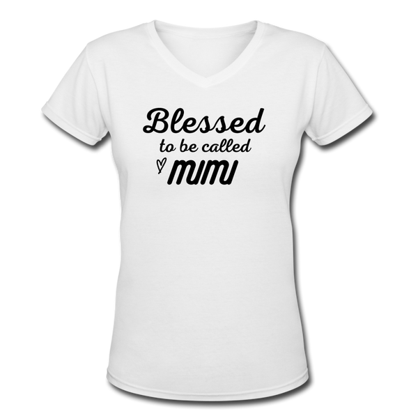 Gifts for Family- "BLESSED/MIMI" Women's V-Neck T-Shirt - white