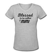 Gifts for Family- "BLESSED/MIMI" Women's V-Neck T-Shirt - gray