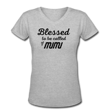 Gifts for Family- "BLESSED/MIMI" Women's V-Neck T-Shirt - gray