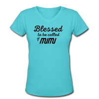 Gifts for Family- "BLESSED/MIMI" Women's V-Neck T-Shirt - aqua