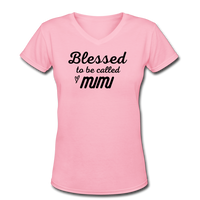 Gifts for Family- "BLESSED/MIMI" Women's V-Neck T-Shirt - pink