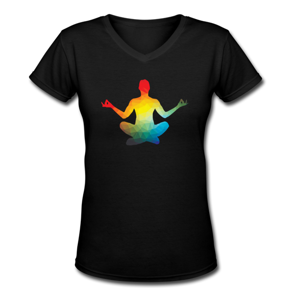 Good Vibes Clothing- "RAINBOW ZEN" Women's V-Neck T-Shirt - black