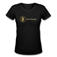 Bitcoin shirts- "B THE CHANGE" Women's V-Neck T-Shirt - black