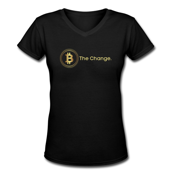 Bitcoin shirts- "B THE CHANGE" Women's V-Neck T-Shirt - black