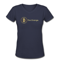 Bitcoin shirts- "B THE CHANGE" Women's V-Neck T-Shirt - navy