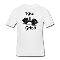 Gym Shirts- "RISE & GRIND" Men's tee - white