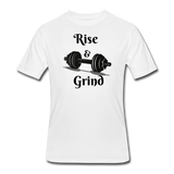 Gym Shirts- "RISE & GRIND" Men's tee - white