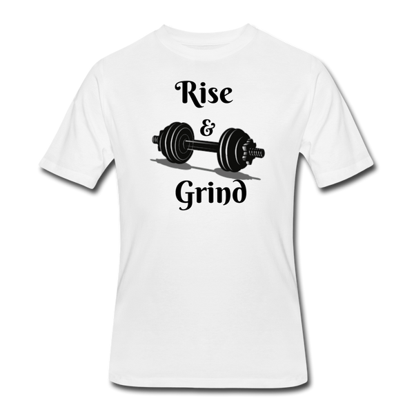 Gym Shirts- "RISE & GRIND" Men's tee - white