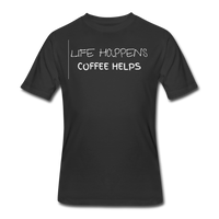 Coffee gifts- "LIFE HAPPENS COFFEE HELPS" Men's tee - black