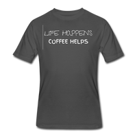 Coffee gifts- "LIFE HAPPENS COFFEE HELPS" Men's tee - charcoal