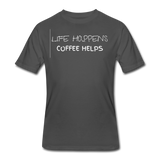 Coffee gifts- "LIFE HAPPENS COFFEE HELPS" Men's tee - charcoal
