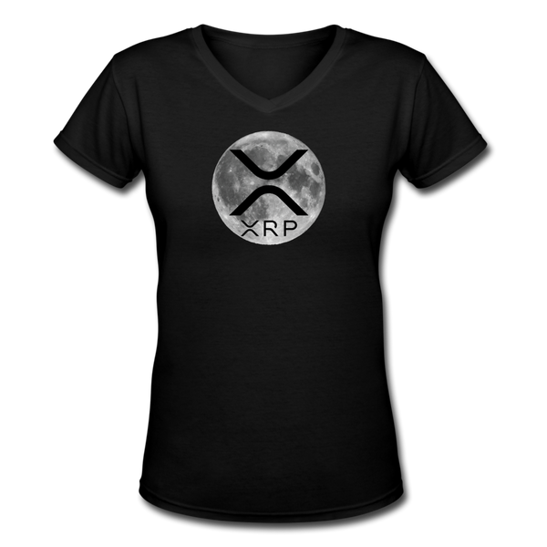 Bitcoin Shirts- "XRP ON THE MOON" Women's V-Neck T-Shirt - black