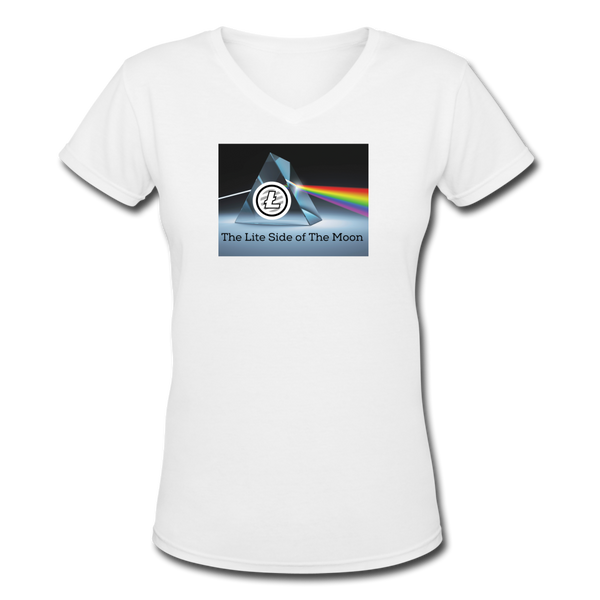 Bitcoin shirts- "LITE SIDE OF THE MOON " Women's V-Neck T-Shirt - white