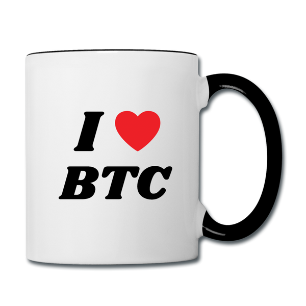 Bitcoin mug- "I HEART BTC" Contrast 11 oz Coffee Mug - white/black