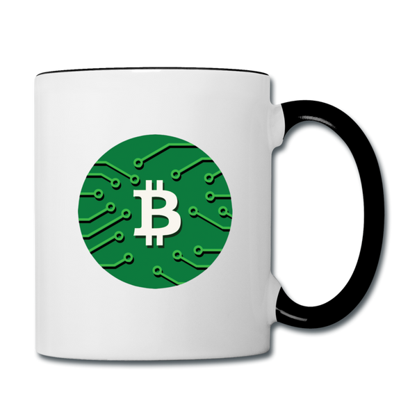 Bitcoin Mug- "GREEN BITCOIN" Contrast 11 oz Coffee Mug - white/black