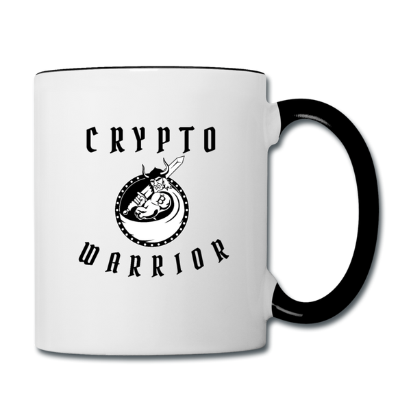 Bitcoin mugs- "CRYPTO WARRIOR" Contrast 11 oz Coffee Mug - white/black