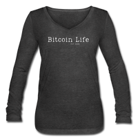 Bitcoin Shirts- "BITCOIN LIFE" Women’s Long Sleeve  V-Neck Flowy Tee - deep heather