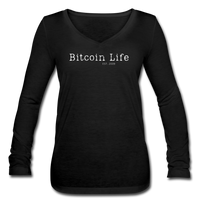 Bitcoin Shirts- "BITCOIN LIFE" Women’s Long Sleeve  V-Neck Flowy Tee - black