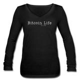 Bitcoin Shirts- "BITCOIN LIFE" Women’s Long Sleeve  V-Neck Flowy Tee - black