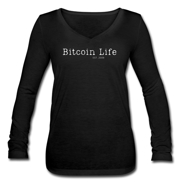 Bitcoin Shirts- "BITCOIN LIFE" Women’s Long Sleeve  V-Neck Flowy Tee - black