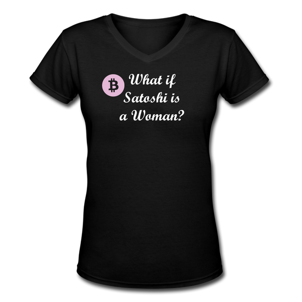 Crypto Gear- "SATOSHI IS A WOMAN" Women's V-Neck T-Shirt - black