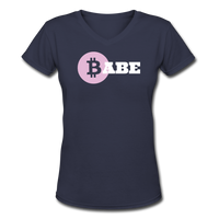 Crypto Gear- " BITCOIN BABE PINK B" Women's V-Neck T-Shirt - navy