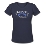 Gifts for Family- "LOVE MAKES A FAMILY" Women's V-Neck T-Shirt - navy