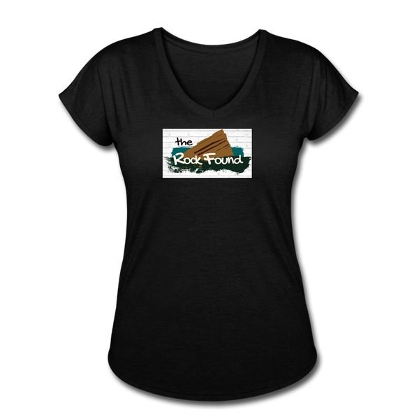 Custom Design- "THE ROCK FOUND BRICK NO RE-ENTRY"Women's Tri-Blend V-Neck T-Shirt - black