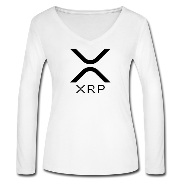 Crypto gear- "XRP LOGO" Women’s Long Sleeve  V-Neck Flowy Tee - white