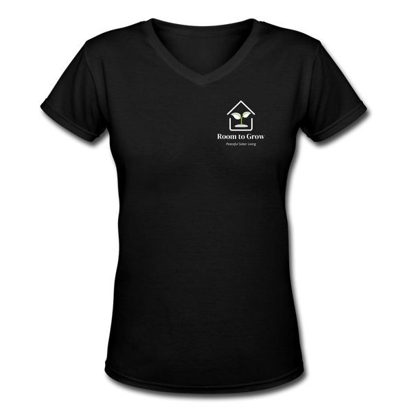 Custom designs- "ROOM TO GROW" Women's V-Neck T-Shirt - black