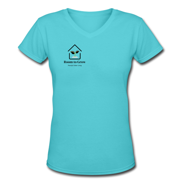 Custom Designs- "ROOM TO GROW" Women's V-Neck T-Shirt - aqua